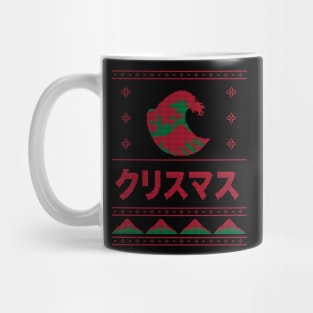 Red and Green Japanese Ugly Christmas Aesthetic Great Wave Mug